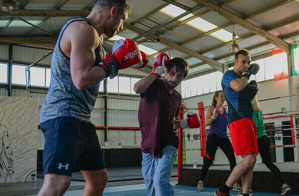 Young people boxing