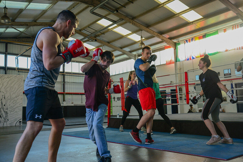 Young people boxing