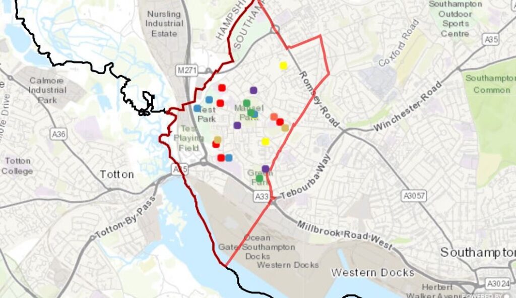 Map showing Millbrook in Southampton