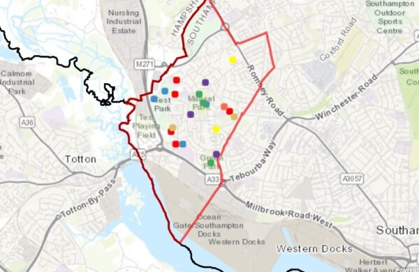 Map showing Millbrook in Southampton