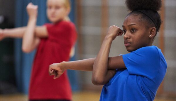 teenage girls in physical activity class