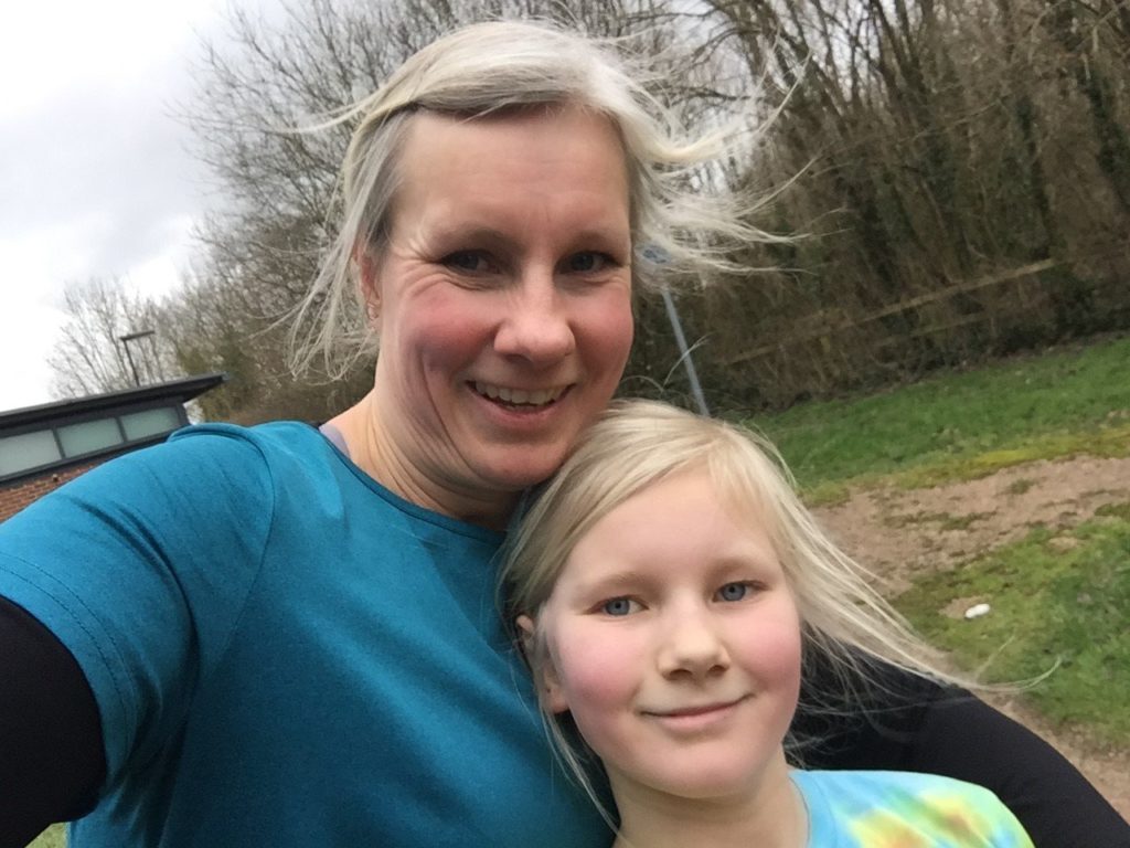 Helen and Evie on a couch to 5k run