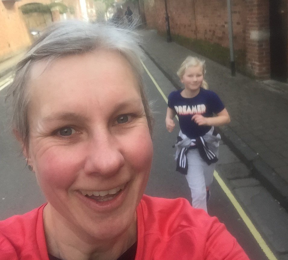 Helen and Evie on a couch to 5k run