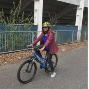 Sindhu cycling after learning to ride a bike