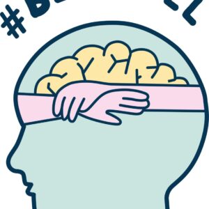 Bee Well Logo. An image of a hide side one, with a brain and hands drawn inside.